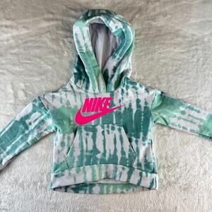 Nike Hoodie Toddler 2T Green Tie-Die Pink Logo Pullover Long Sleeve